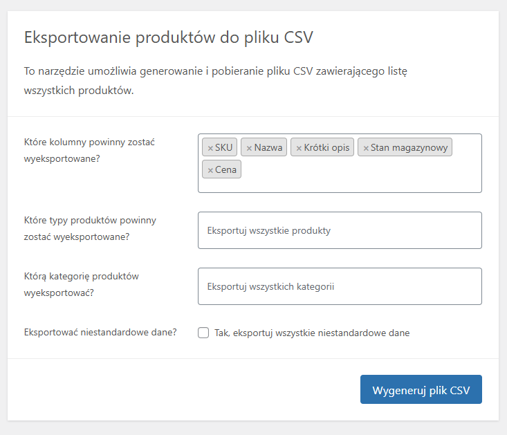 Export produktów WooCommerce do CSV