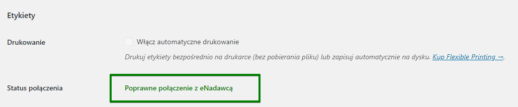 Status połączenia z wtyczką eNadawca WooCommerce