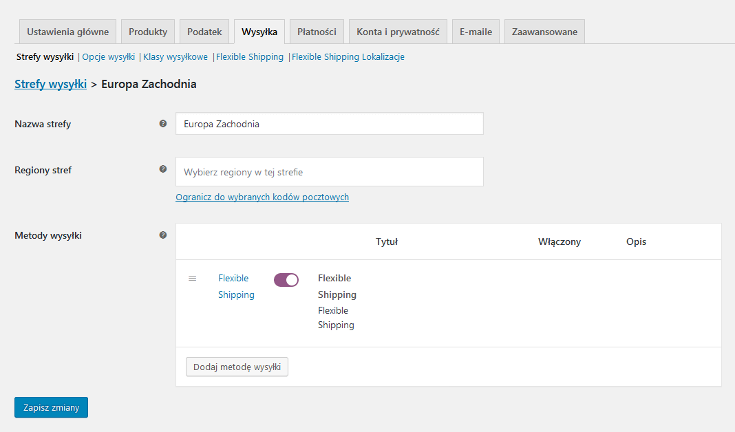 Flexible Shipping Lokalizacje - Strefa wysyłki