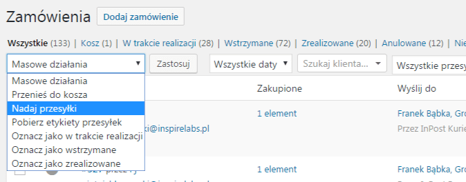 Masowe nadawanie przesyłek eNadawca WooCommerce