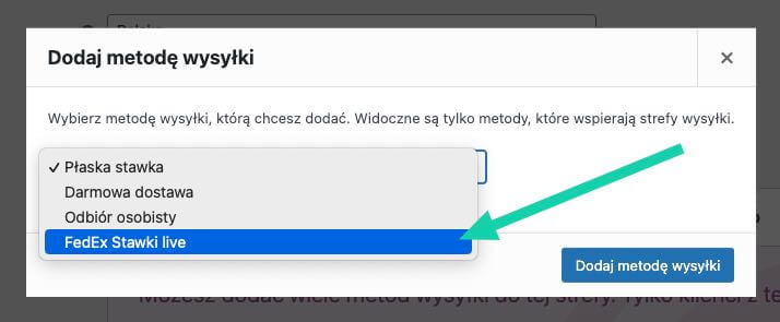 Wybór metody wysyłki UPS Stawki live