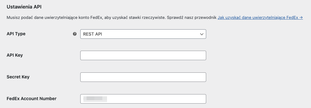 FedEx - Ustawienia API