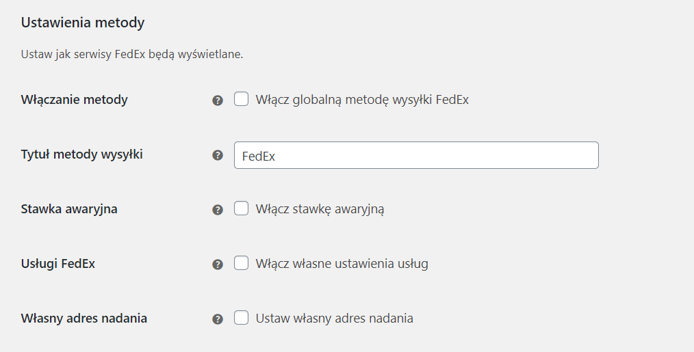 FedEx - ustawienia metody
