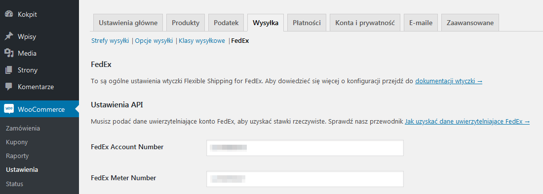 FedEx WooCommerce - Ustawienia