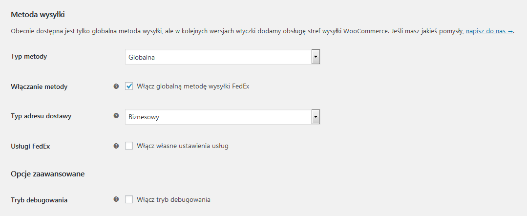 FedEx WooCommerce - Ustawienia - Metoda wysyłki