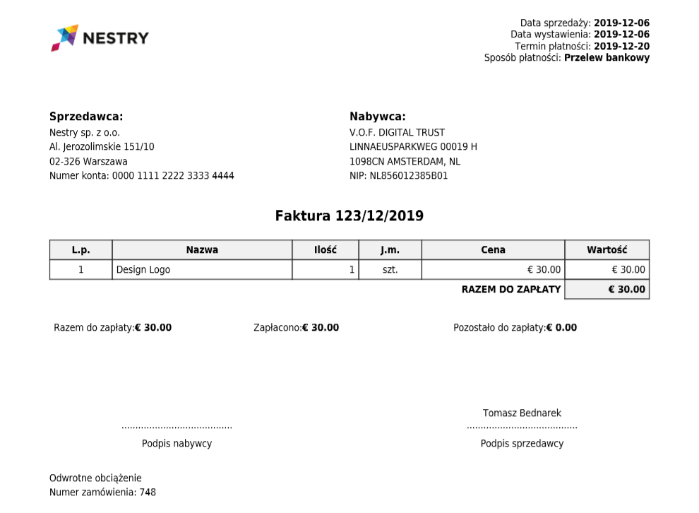 Faktura odwrotne obciążenie