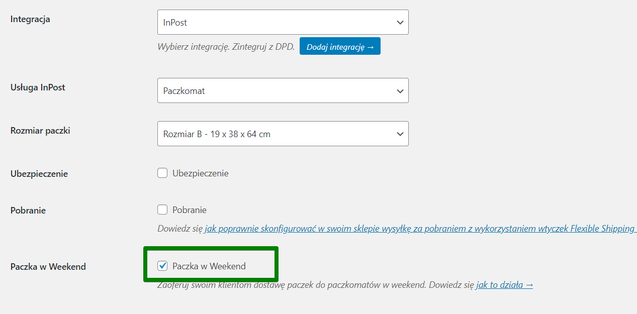 InPost WooCommerce - Paczka w Weekend