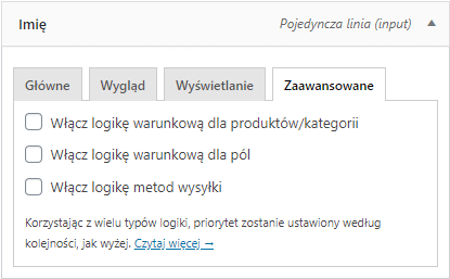 Ustawienia zaawansowane pola