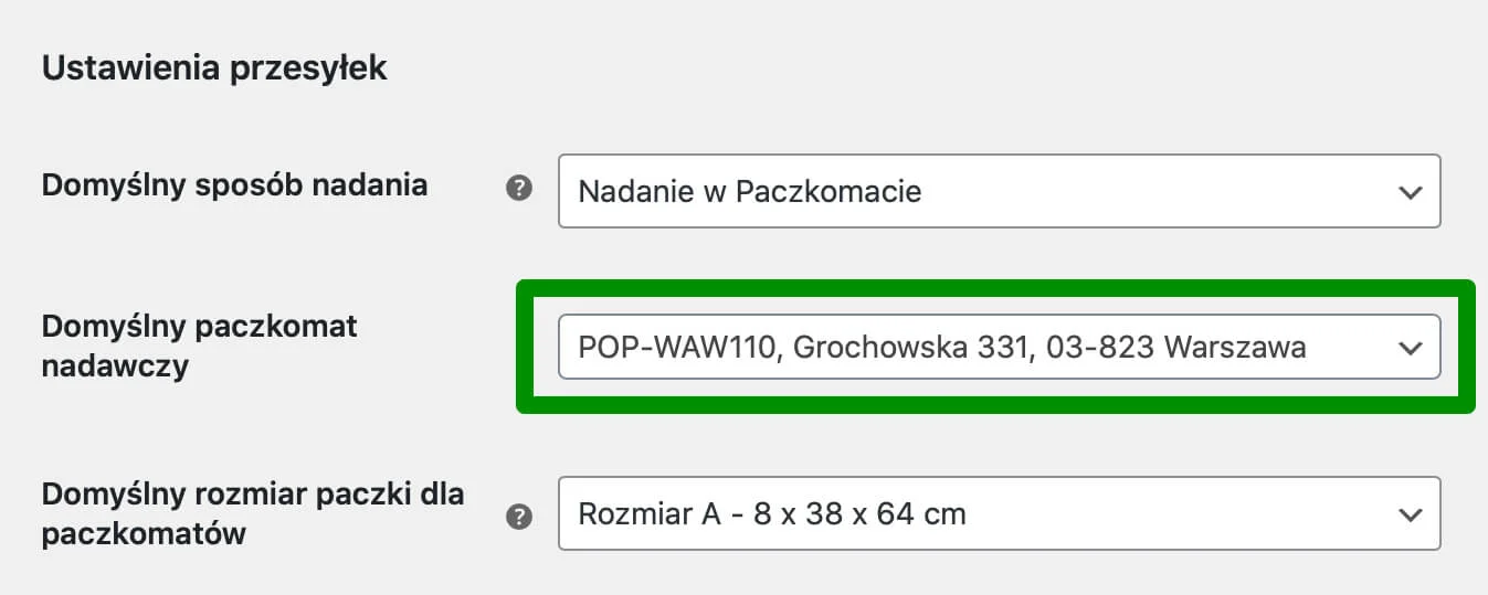 InPost WooCommerce - Domyślny paczkomat nadawczy