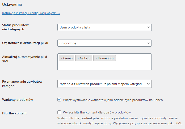 Porównywarki Cen XML WooCommerce - Ustawienia wtyczki