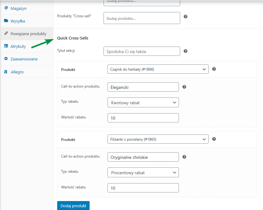 Quick Cross-Sells WooCommerce widok ustawień