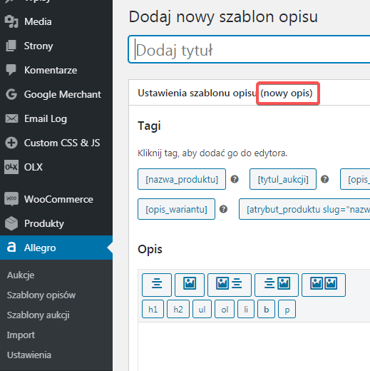 Nowy szablon opisu Allegro widok