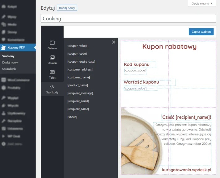 kupony pdf woocommerce
