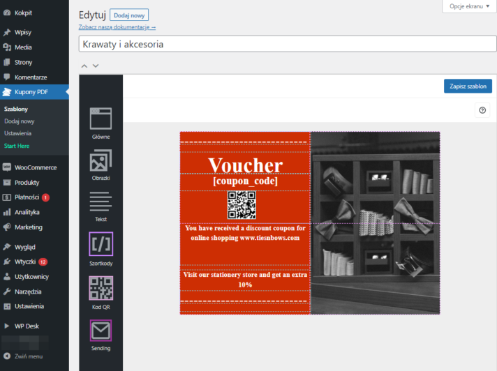 edytor graficzny kupon WooCommerce