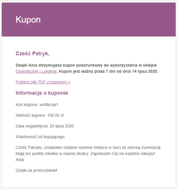 Karta prezentowa e-mail - bon na zakupy lokalne dla WooCommerce