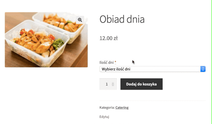 Efekt konfiguracji Cateringu WooCommerce