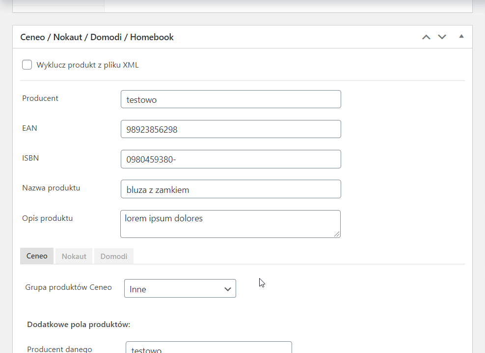 Ceneo WooCommerce - metabox porównywarek