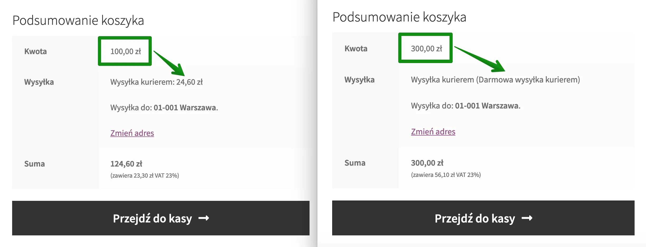 Etykieta darmowej wysyłki Flexible Shipping