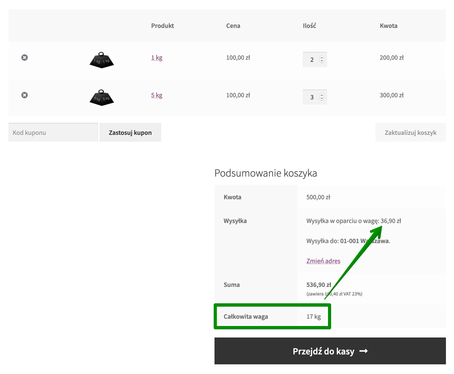 Flexible Shipping - Koszt wysyłki w oparciu o wagę