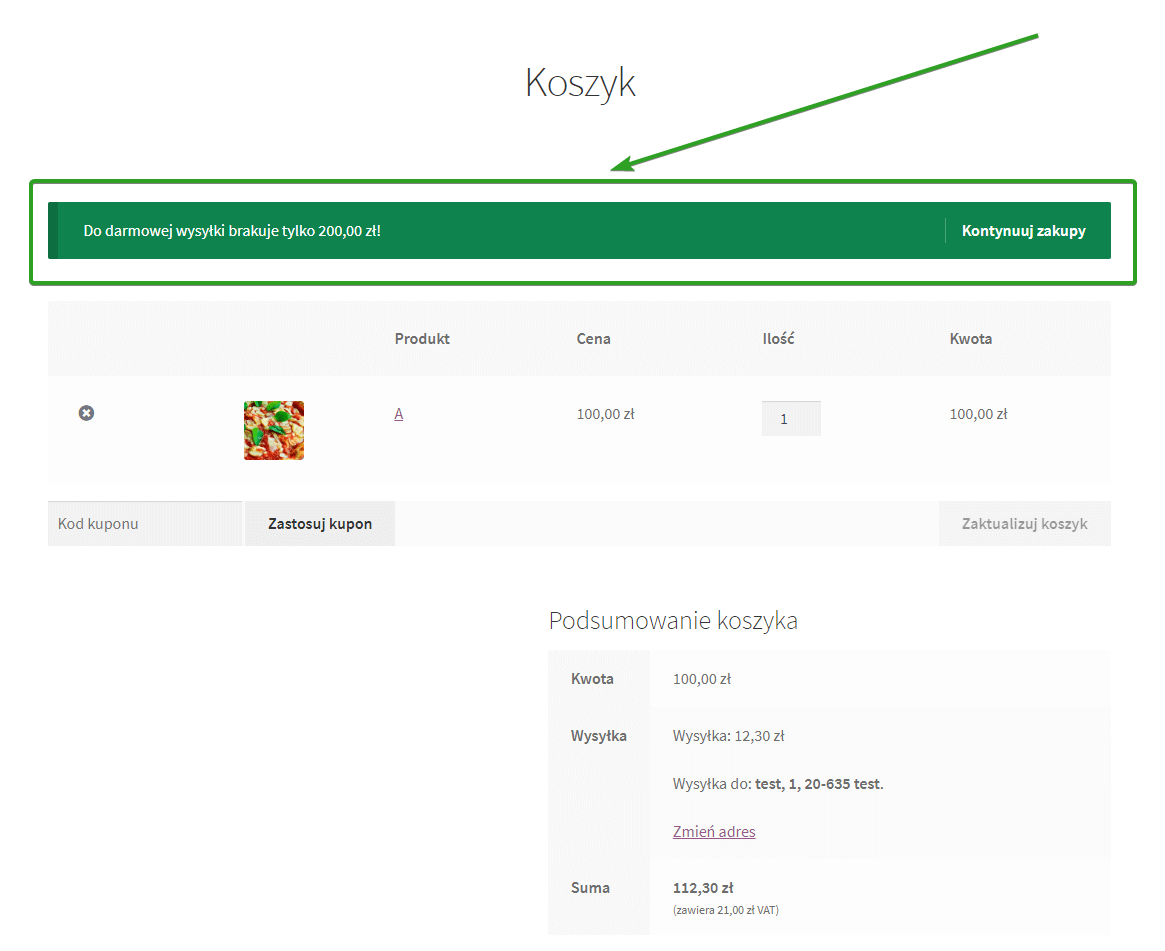 kwota brakująca do darmowej wysyłki w WooCommerce