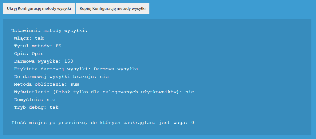 Pokaż konfigurację metody wysyłki