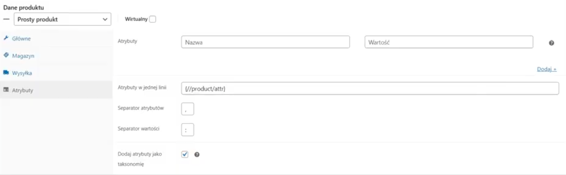 Dropshipping XML WooCommerce - Ustawienia Atrybuty