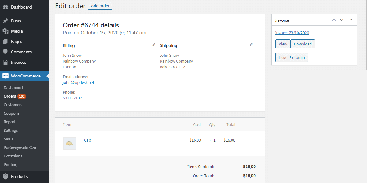 faktury woocommerce proformy