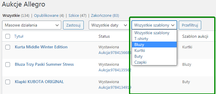 Filtrowanie aukcji Allegro w WooCommerce