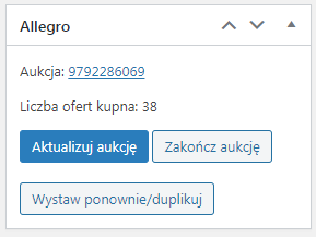 Allegro WooCommerce kończenie aukcji