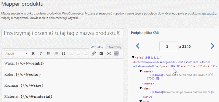 Mapowanie pól dla importu produktów WooCommerce