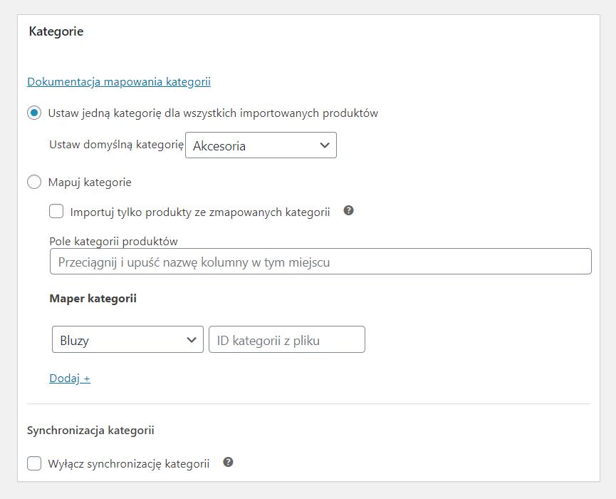 Mapowanie synchronizacja i import kategorii produktów hurtownie Dropshipping XML WooCommerce