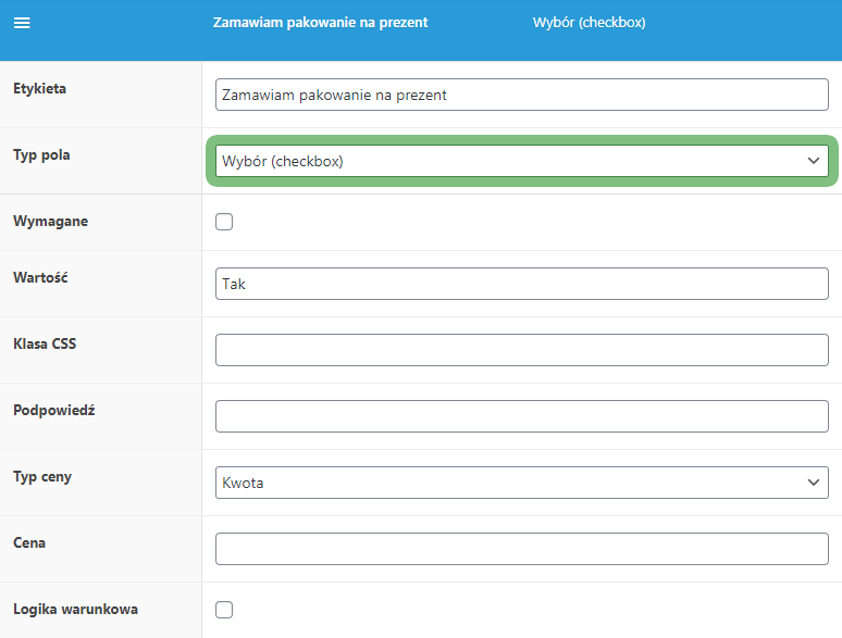 FPF Checkbox - zamawiam pakowanie na prezent