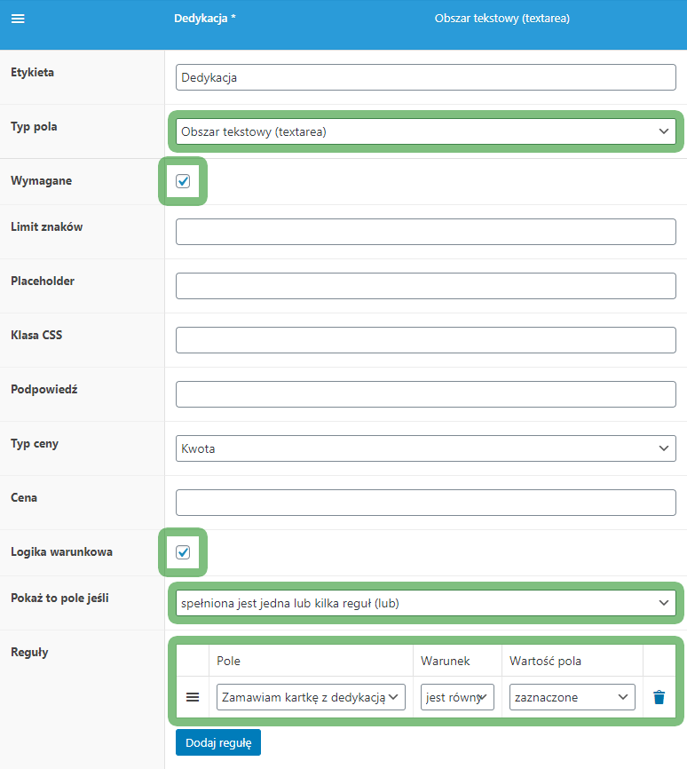 FPF Textarea - dedykacja