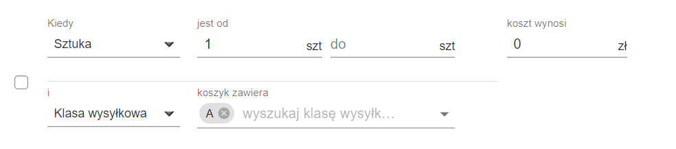 reguła oparta na ilości i klasie wysyłkowej