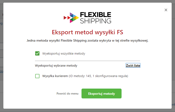 eksport metod wysyłki Flexible Shipping