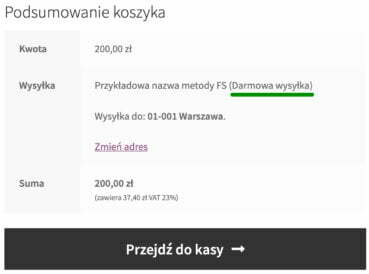 Etykieta darmowej wysyłki Flexible Shipping