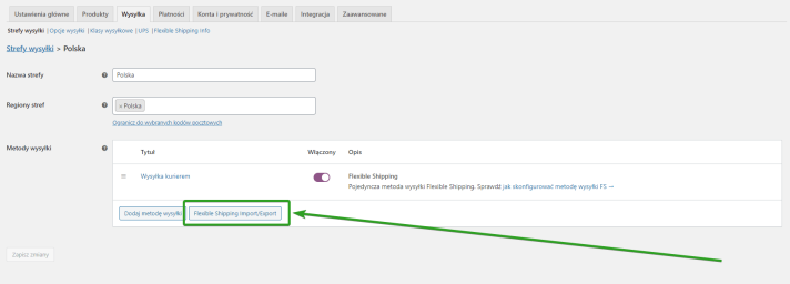 Przyciks importu i eksporty we wtyczce Flexible Shipping Import Export