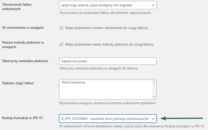 Transakcja przychodowa w WooCommerce wFirma