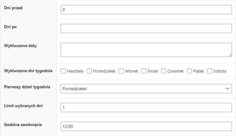 Flexible Product Fields - Godzina zamknięcia