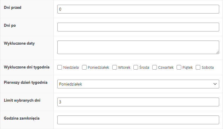 Flexible Product Fields - Limit wybranych dni