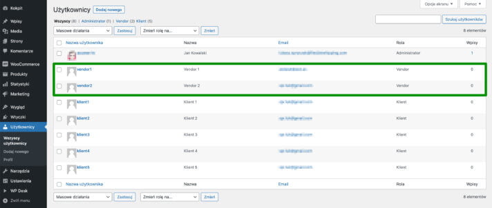 Lista użytkowników - Vendorzy