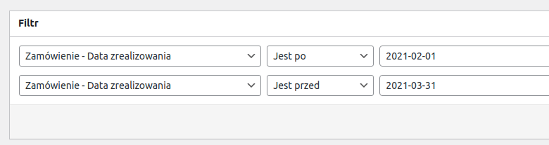 Filtr daty zrealizowania zamówienia