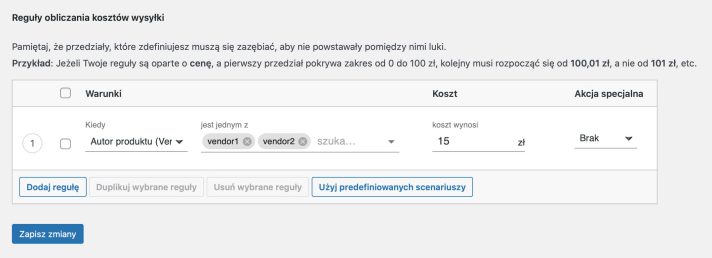 Sprzedawcy - Reguła obliczania kosztów