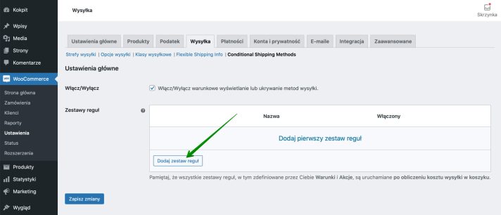 Conditional Shipping Methods - Dodaj zestaw reguł