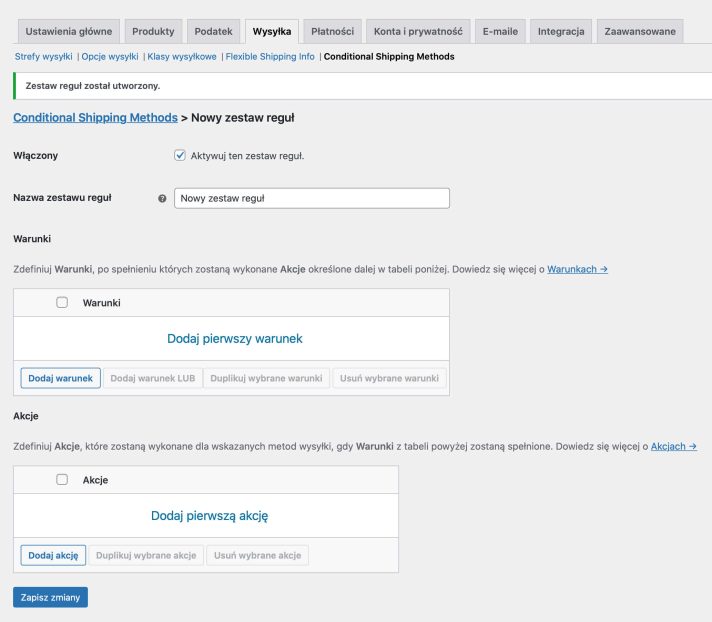 Conditional Shipping Methods - Nowy zestaw reguł konfiguracja