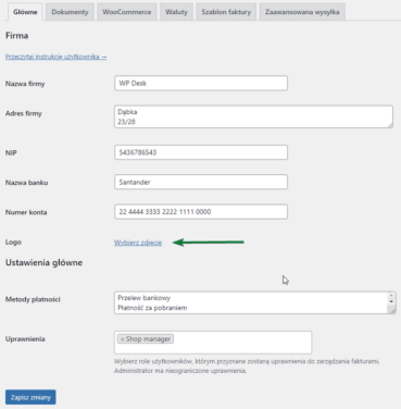 W jaki sposób dodać logo na fakturze, modyfikacji faktur woocommerce