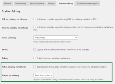 Dodawanie podpisów przy modyfikacji faktur woocommerce