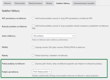 Dodawanie podpisów przy modyfikacji faktur woocommerce