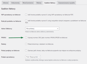 Gdzie ustawić numer SKU podczas modyfikacji faktur woocommerce