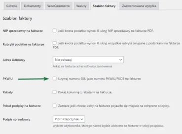 Gdzie ustawić numer SKU podczas modyfikacji faktur woocommerce